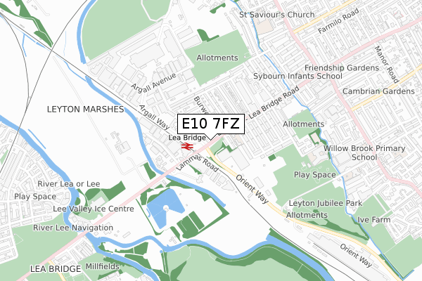 E10 7FZ map - small scale - OS Open Zoomstack (Ordnance Survey)