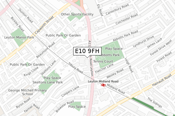 E10 9FH map - large scale - OS Open Zoomstack (Ordnance Survey)