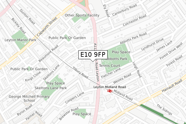 E10 9FP map - large scale - OS Open Zoomstack (Ordnance Survey)
