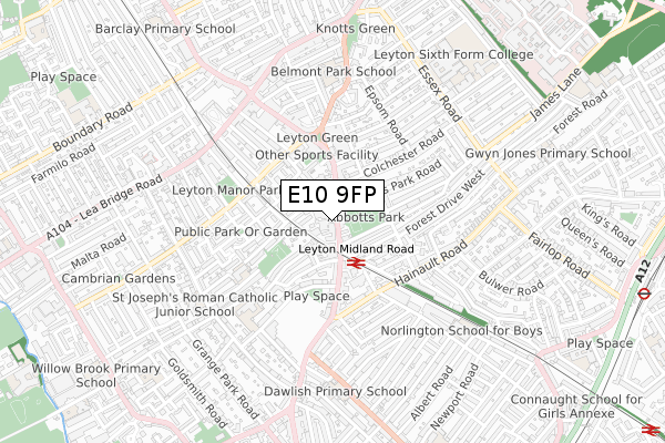 E10 9FP map - small scale - OS Open Zoomstack (Ordnance Survey)