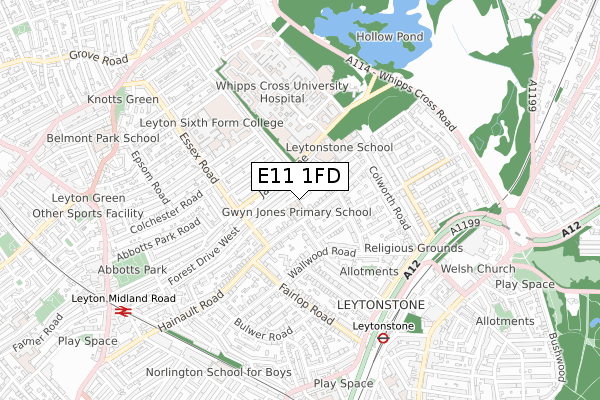 E11 1FD map - small scale - OS Open Zoomstack (Ordnance Survey) E11 1FD map - small scale - OS Open Zoomstack (Ordnance Survey)