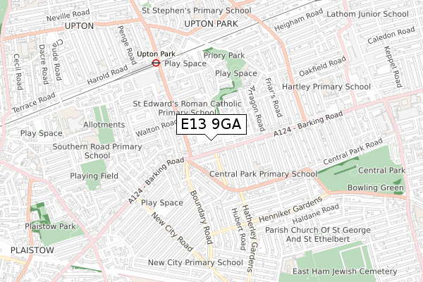E13 9GA map - small scale - OS Open Zoomstack (Ordnance Survey)
