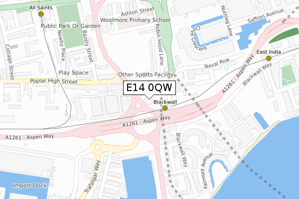 E14 0QW map - large scale - OS Open Zoomstack (Ordnance Survey)