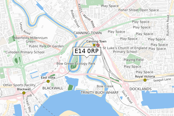 E14 0RP map - small scale - OS Open Zoomstack (Ordnance Survey)