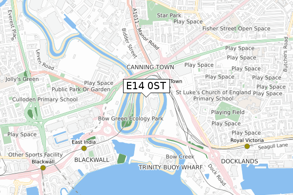 E14 0ST map - small scale - OS Open Zoomstack (Ordnance Survey)