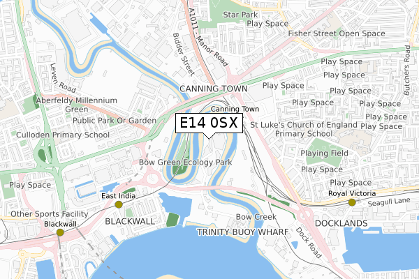 E14 0SX map - small scale - OS Open Zoomstack (Ordnance Survey)