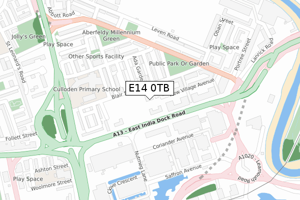 E14 0TB map - large scale - OS Open Zoomstack (Ordnance Survey)