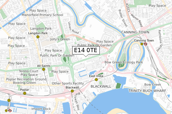 E14 0TE map - small scale - OS Open Zoomstack (Ordnance Survey)