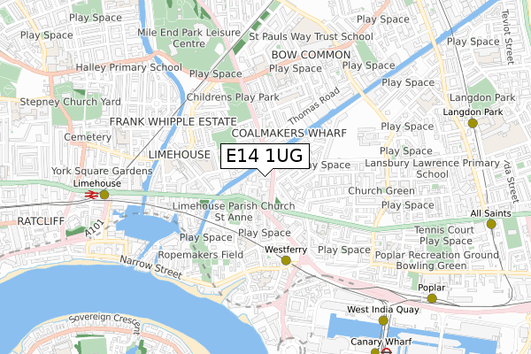 E14 1UG map - small scale - OS Open Zoomstack (Ordnance Survey)