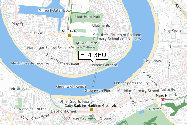 E14 3FU map - small scale - OS Open Zoomstack (Ordnance Survey)