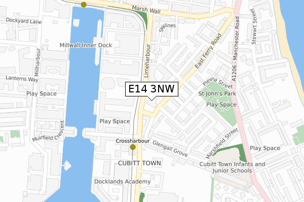 E14 3NW map - large scale - OS Open Zoomstack (Ordnance Survey)