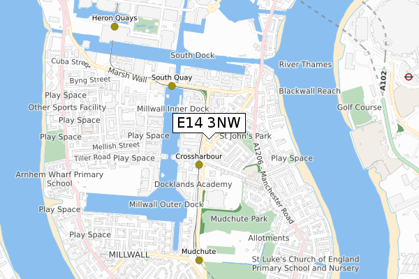 E14 3NW map - small scale - OS Open Zoomstack (Ordnance Survey)