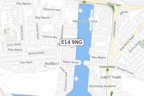 E14 9NG map - large scale - OS Open Zoomstack (Ordnance Survey)