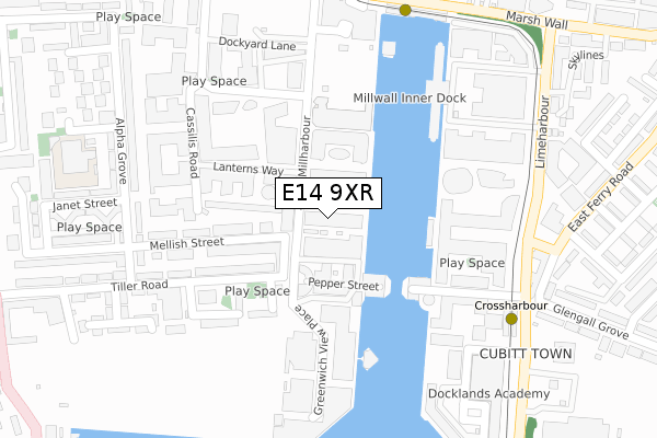 E14 9XR map - large scale - OS Open Zoomstack (Ordnance Survey)