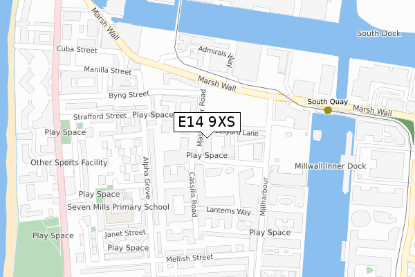 E14 9XS map - large scale - OS Open Zoomstack (Ordnance Survey)