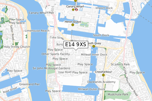 E14 9XS map - small scale - OS Open Zoomstack (Ordnance Survey)