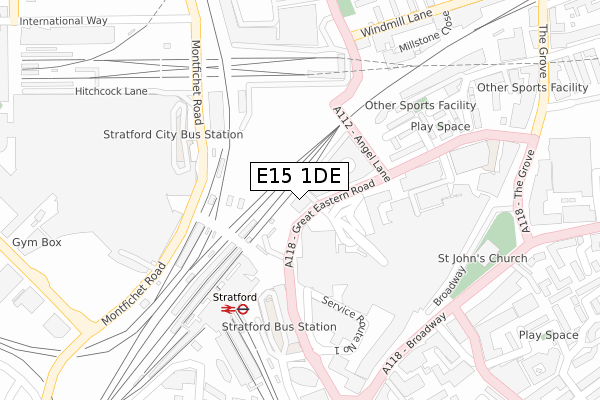 E15 1DE map - large scale - OS Open Zoomstack (Ordnance Survey)