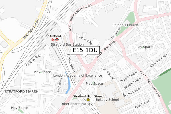 E15 1DU map - large scale - OS Open Zoomstack (Ordnance Survey)
