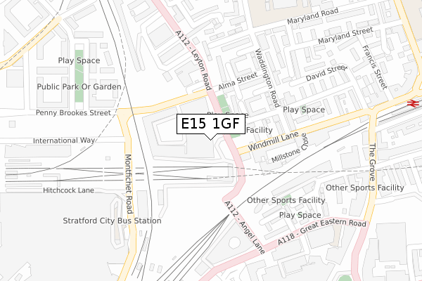 E15 1GF map - large scale - OS Open Zoomstack (Ordnance Survey)