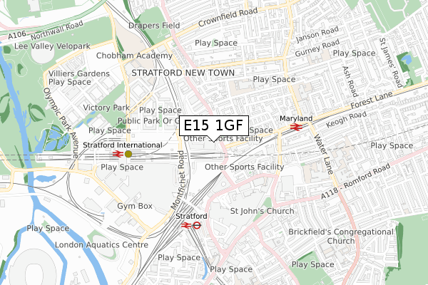 E15 1GF map - small scale - OS Open Zoomstack (Ordnance Survey)