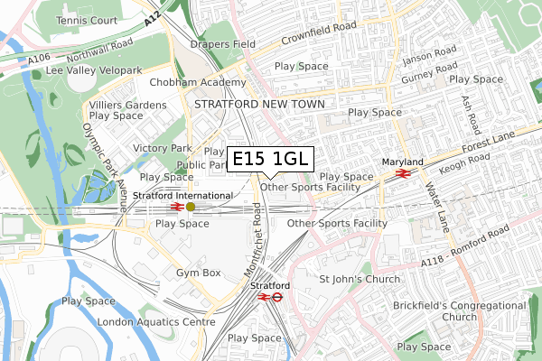 E15 1GL map - small scale - OS Open Zoomstack (Ordnance Survey)