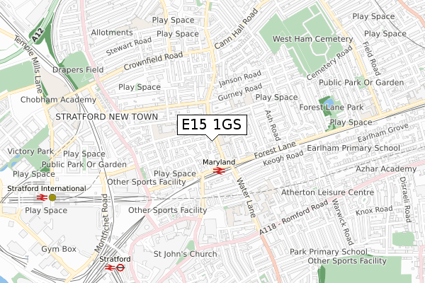 E15 1GS map - small scale - OS Open Zoomstack (Ordnance Survey) E15 1GS map - small scale - OS Open Zoomstack (Ordnance Survey)