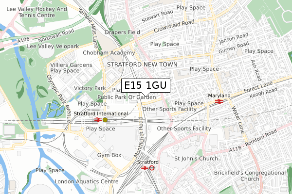 E15 1GU map - small scale - OS Open Zoomstack (Ordnance Survey)