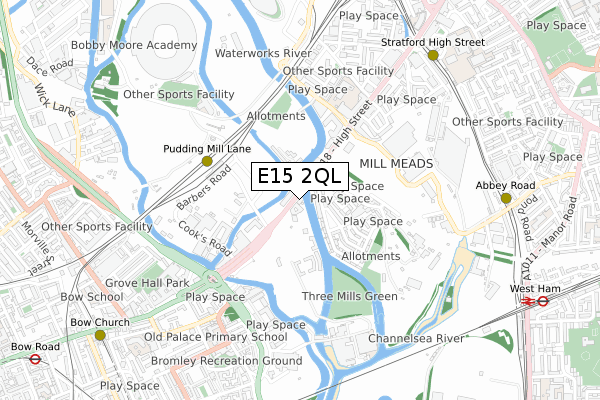E15 2QL map - small scale - OS Open Zoomstack (Ordnance Survey)