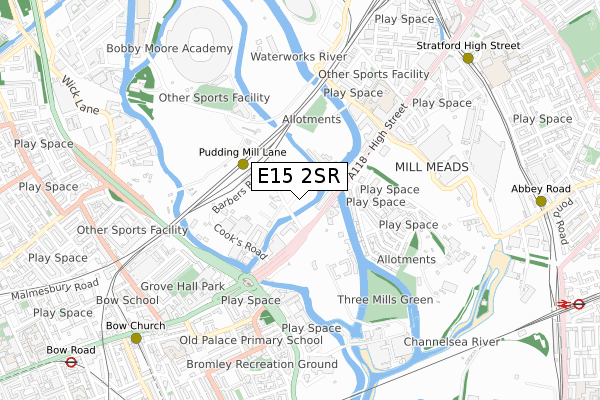 E15 2SR map - small scale - OS Open Zoomstack (Ordnance Survey)