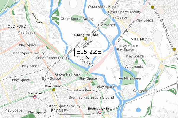 E15 2ZE map - small scale - OS Open Zoomstack (Ordnance Survey)