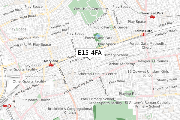 E15 4FA map - small scale - OS Open Zoomstack (Ordnance Survey)