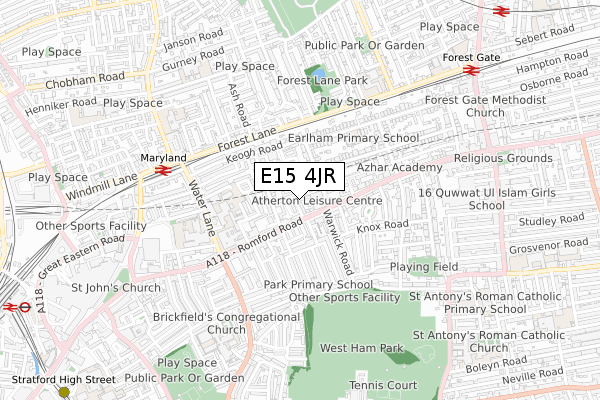 E15 4JR map - small scale - OS Open Zoomstack (Ordnance Survey)