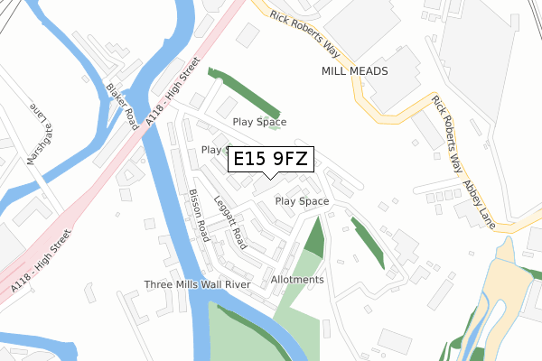 E15 9FZ map - large scale - OS Open Zoomstack (Ordnance Survey)