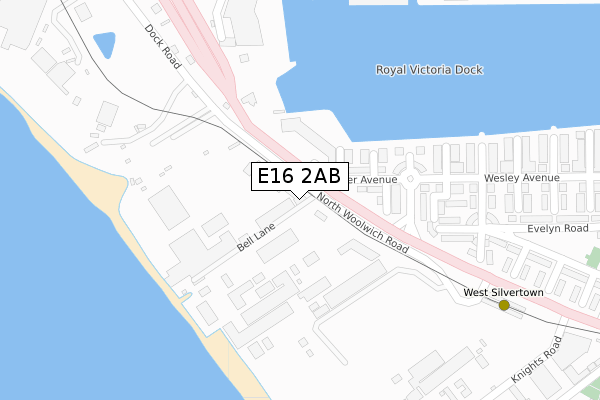 E16 2AB map - large scale - OS Open Zoomstack (Ordnance Survey)