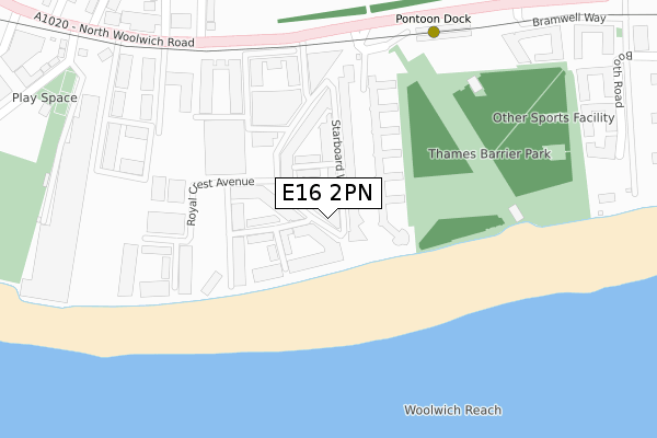 E16 2PN map - large scale - OS Open Zoomstack (Ordnance Survey)