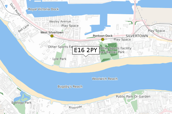 E16 2PY map - small scale - OS Open Zoomstack (Ordnance Survey)