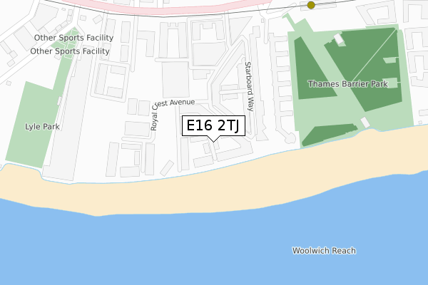 E16 2TJ map - large scale - OS Open Zoomstack (Ordnance Survey)