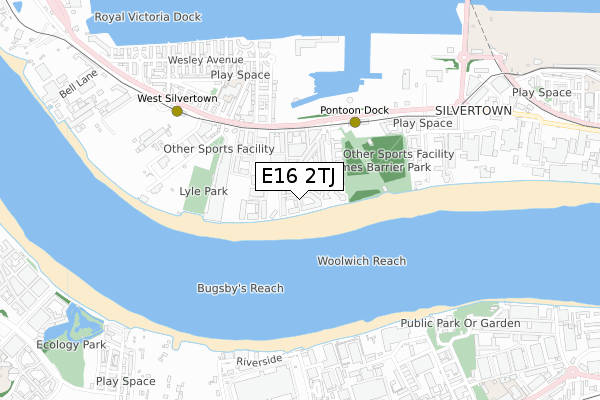 E16 2TJ map - small scale - OS Open Zoomstack (Ordnance Survey)