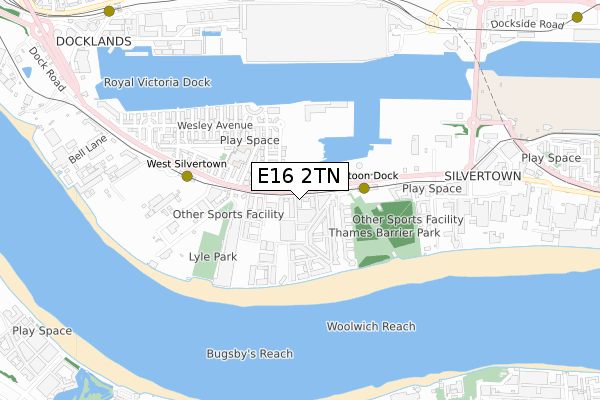 E16 2TN map - small scale - OS Open Zoomstack (Ordnance Survey)