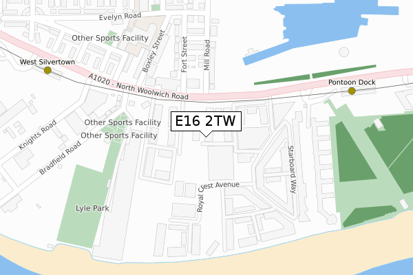 E16 2TW map - large scale - OS Open Zoomstack (Ordnance Survey)