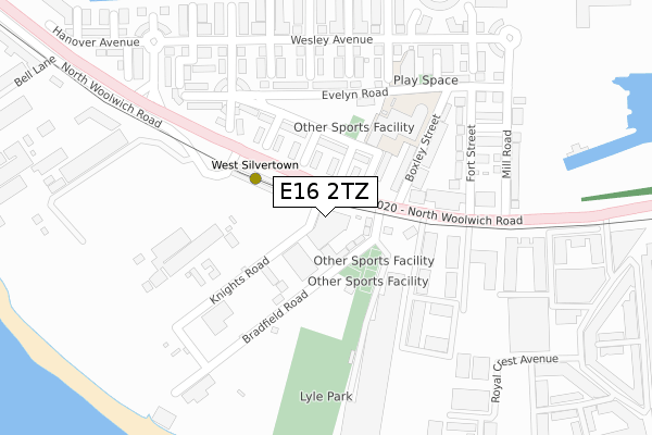 E16 2TZ map - large scale - OS Open Zoomstack (Ordnance Survey)