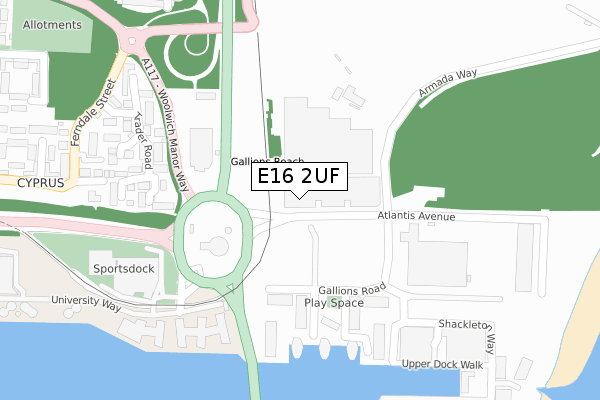 E16 2UF map - large scale - OS Open Zoomstack (Ordnance Survey)