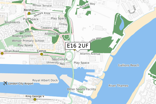 E16 2UF map - small scale - OS Open Zoomstack (Ordnance Survey)