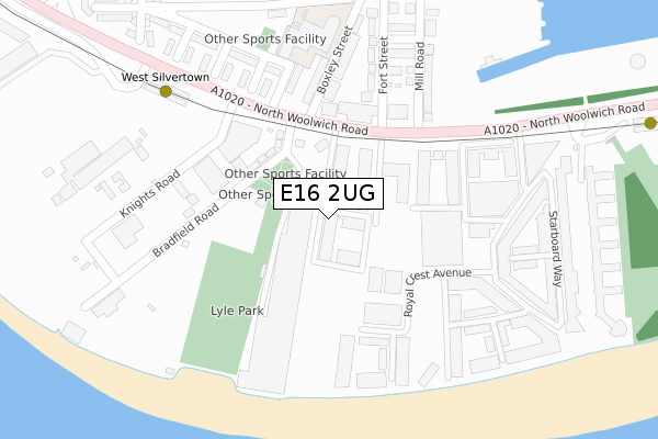 E16 2UG map - large scale - OS Open Zoomstack (Ordnance Survey)