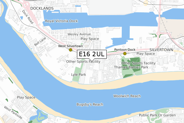 E16 2UL map - small scale - OS Open Zoomstack (Ordnance Survey)