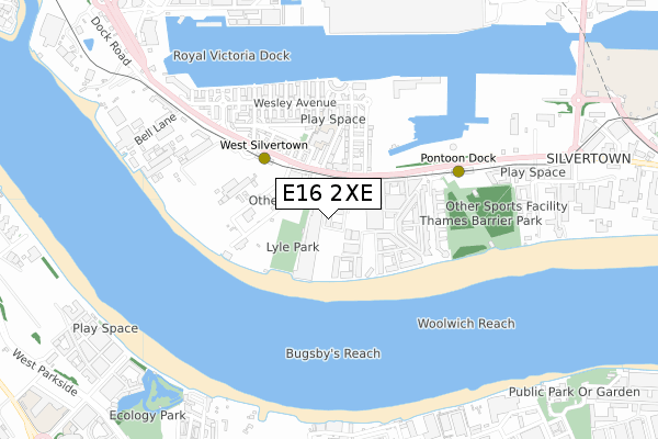 E16 2XE map - small scale - OS Open Zoomstack (Ordnance Survey)