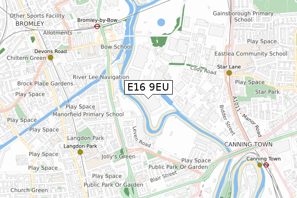 E16 9EU map - small scale - OS Open Zoomstack (Ordnance Survey)