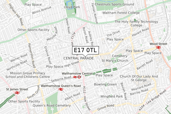 E17 0TL map - small scale - OS Open Zoomstack (Ordnance Survey)
