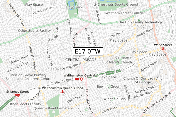 E17 0TW map - small scale - OS Open Zoomstack (Ordnance Survey)