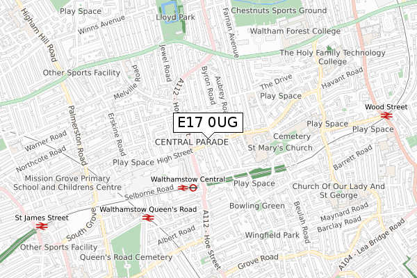 E17 0UG map - small scale - OS Open Zoomstack (Ordnance Survey)